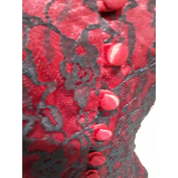 Vintage Blouse,Jolie Madame Top, Fitted Red Satin/ Black Lace, Goth, Steampunk - Picture 5 of 10